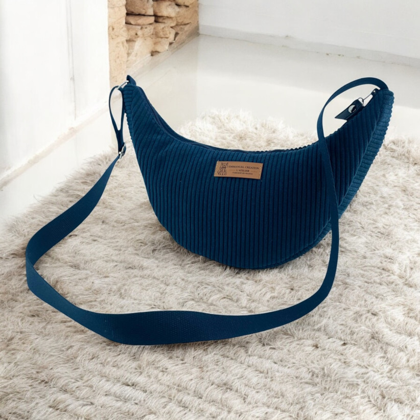 Sac Léo S, "Velours côtelé" marine