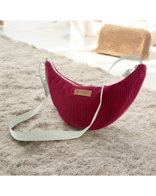 Sac Léo S, "Velours côtelé" lie de vin