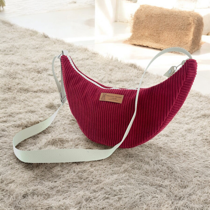 Sac Léo S, "Velours côtelé" lie de vin