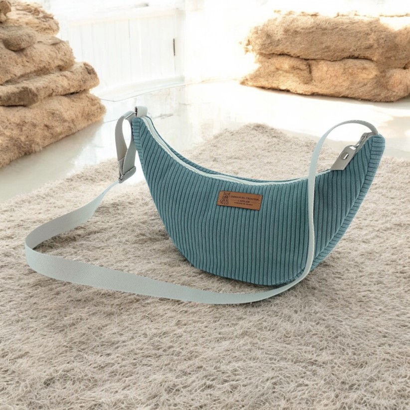 Sac Léo S, "Velours côtelé" céladon