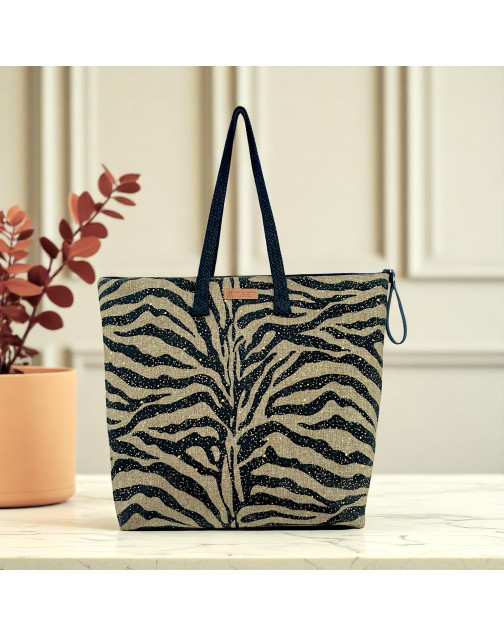 Sac cabas maxi Lucette, "Zebré" noir