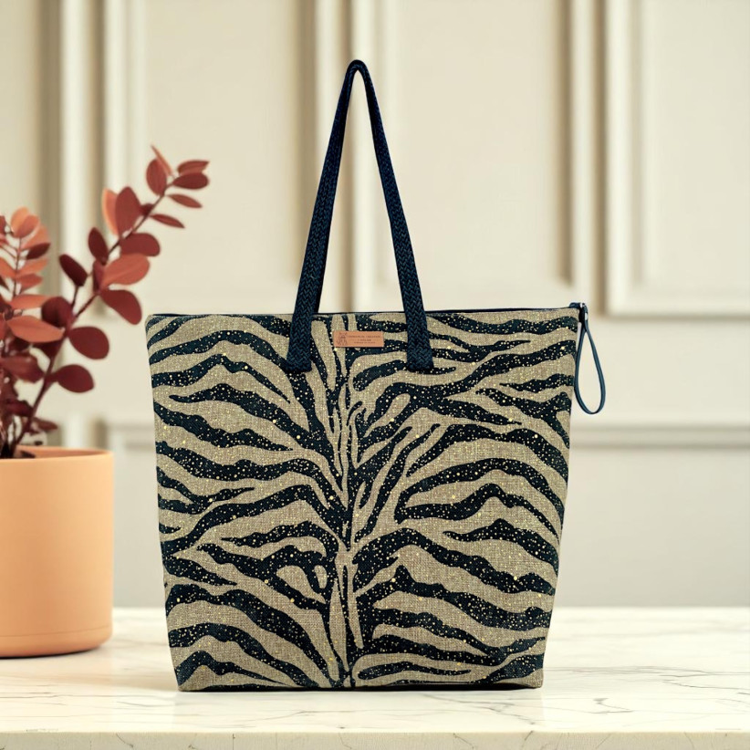 Sac cabas maxi Lucette, "Zebré" noir