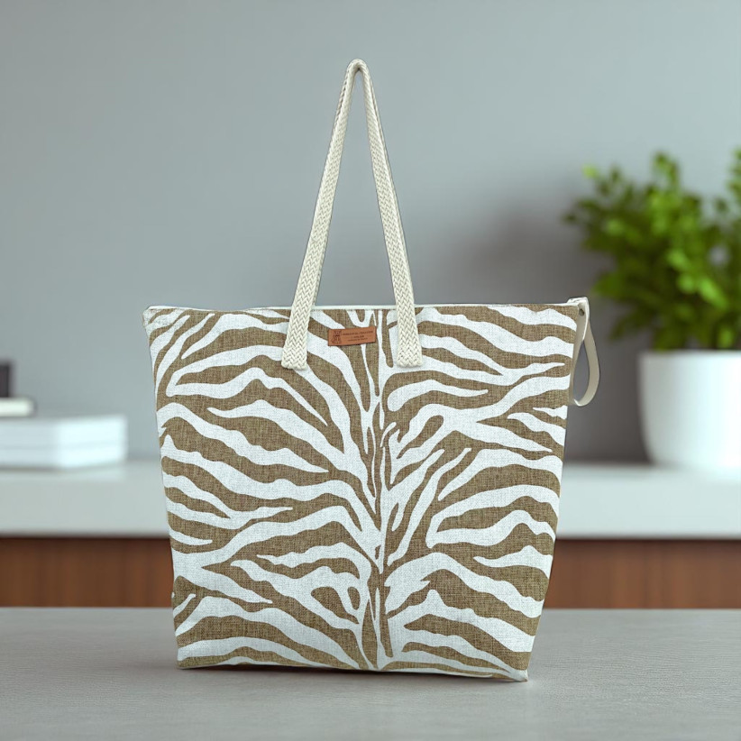 Sac cabas maxi Lucette, "Zebré" blanc