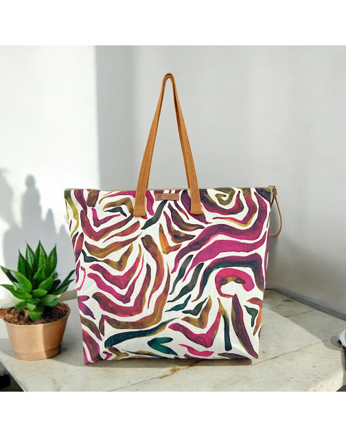Sac cabas maxi Lucette, "Zebra" fuchsia