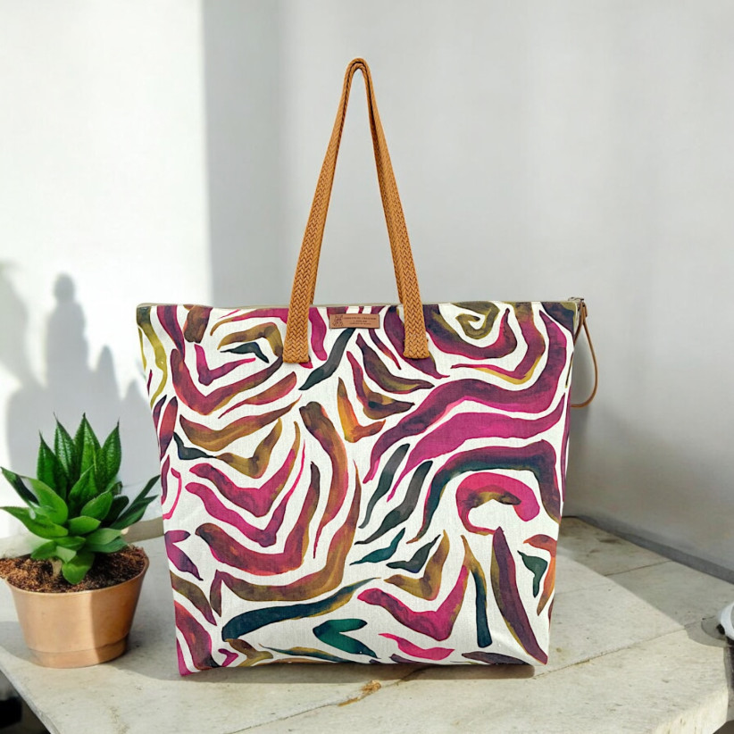 Sac cabas maxi Lucette, "Zebra" fuchsia