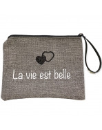 Pochette L, "La vie est belle" anjou gris