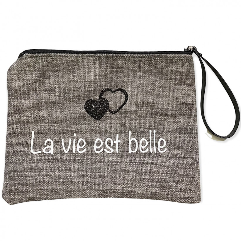 Pochette L, "La vie est belle" anjou gris