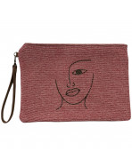 Pochette L, "Visage" chambray rouge