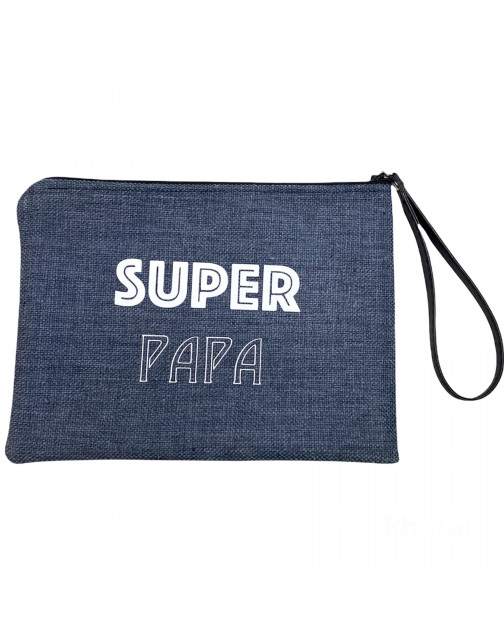 Pochette monsieur, "Super papa", marine