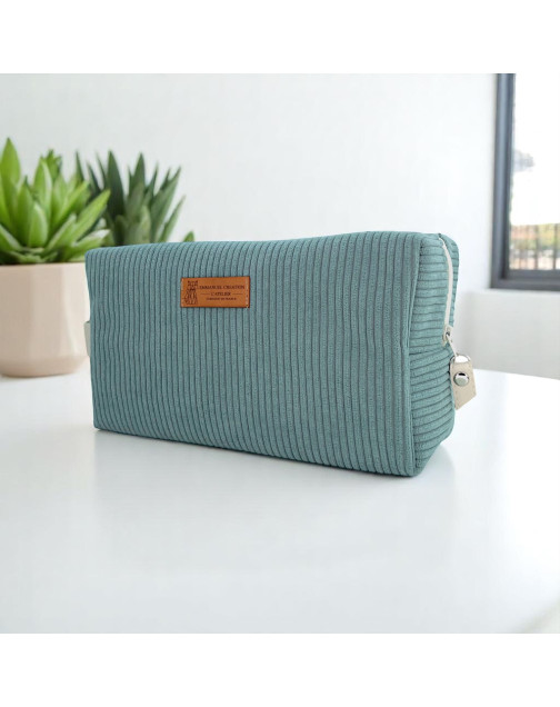Trousse nomade M, "Velours côtelé" céladon