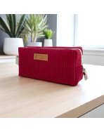 Trousse nomade S, "Velours côtelé" lie de vin