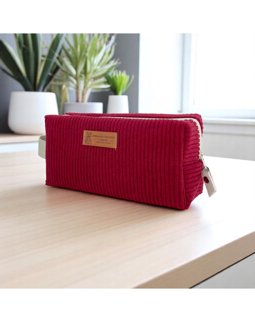 Trousse nomade S, "Velours côtelé" lie de vin