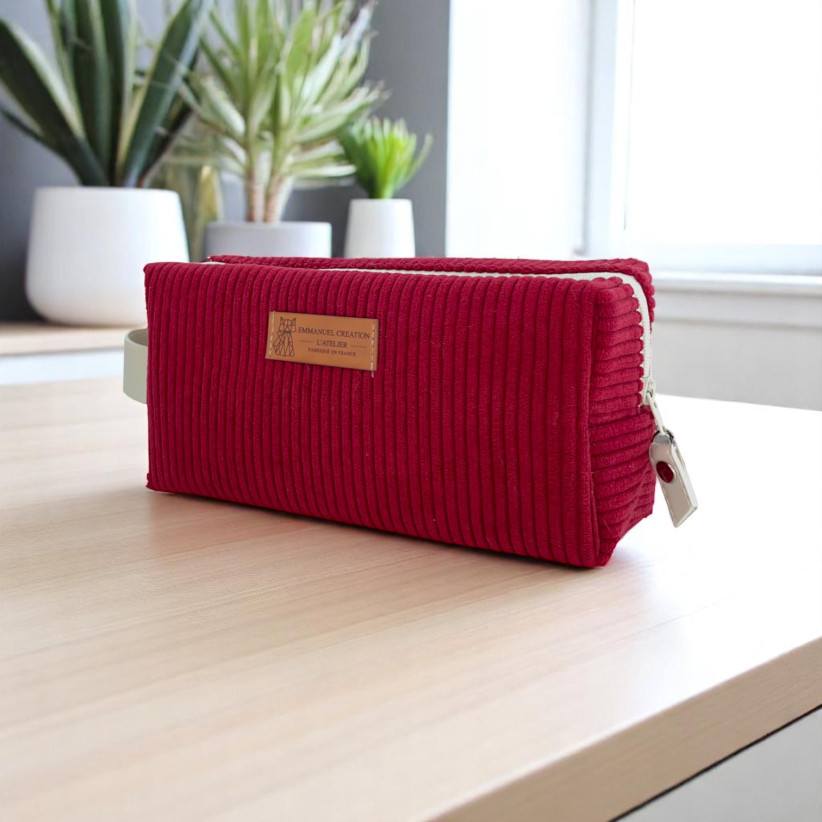 Trousse nomade S, "Velours côtelé" lie de vin