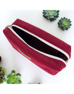 Trousse nomade S, "Velours côtelé" lie de vin