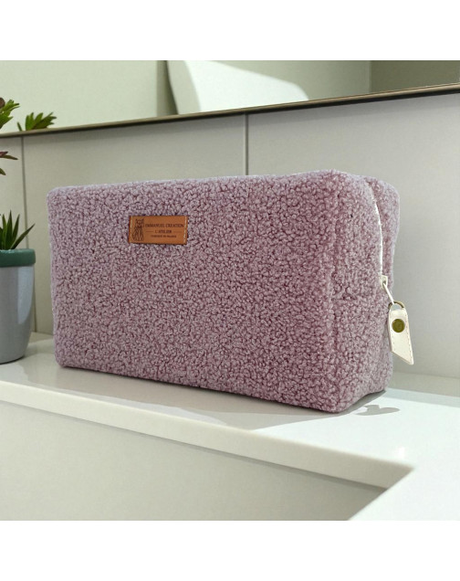 Trousse nomade M, "Bouclette" rose