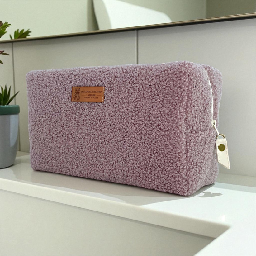Trousse nomade M, "Bouclette" rose