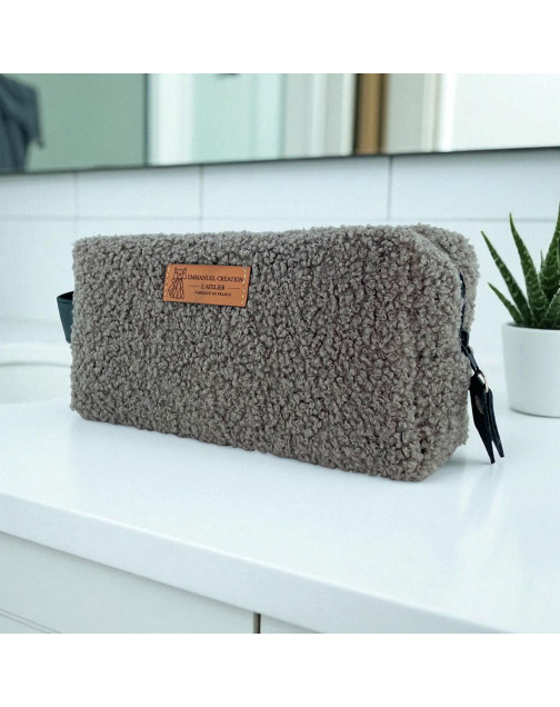 Trousse nomade S, "Bouclette" taupe