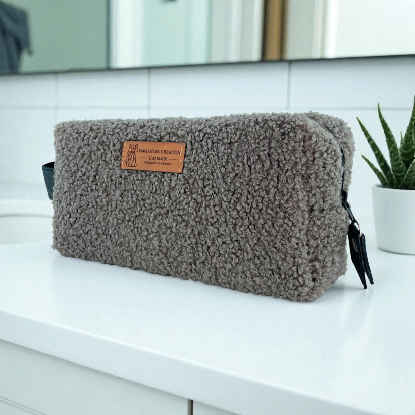 Trousse nomade S, "Bouclette" taupe