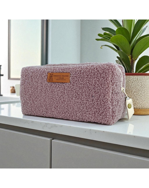 Trousse nomade S, "Bouclette" rose