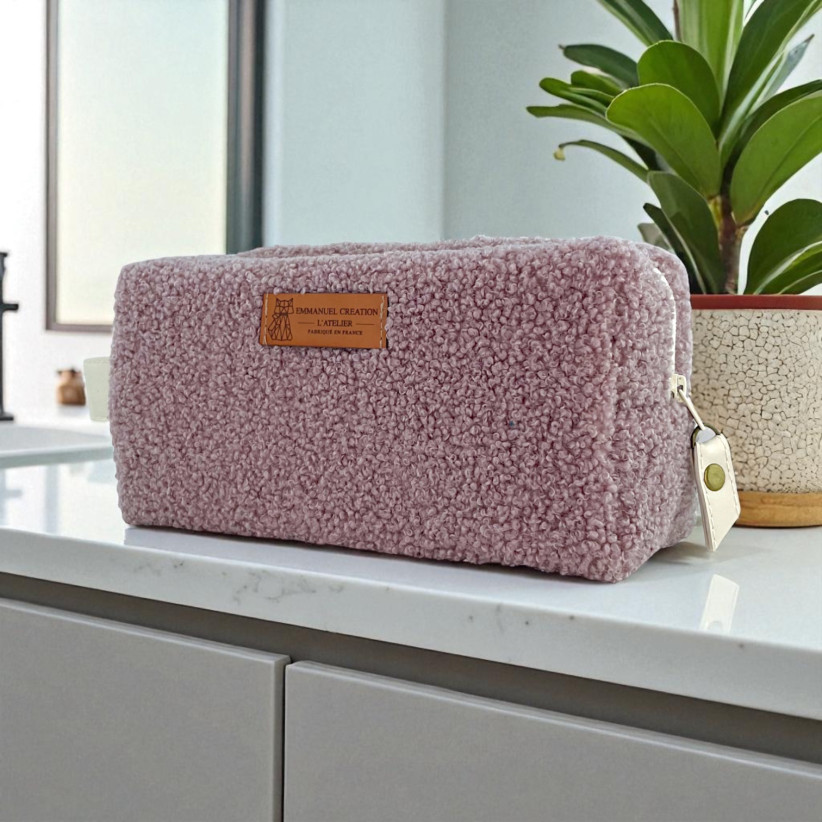 Trousse nomade S, "Bouclette" rose
