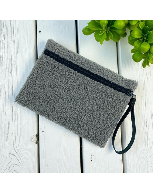 Pochette M, "Bouclette" taupe