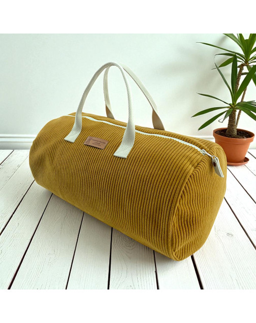 Sac polochon, "Velours côtelé" camel