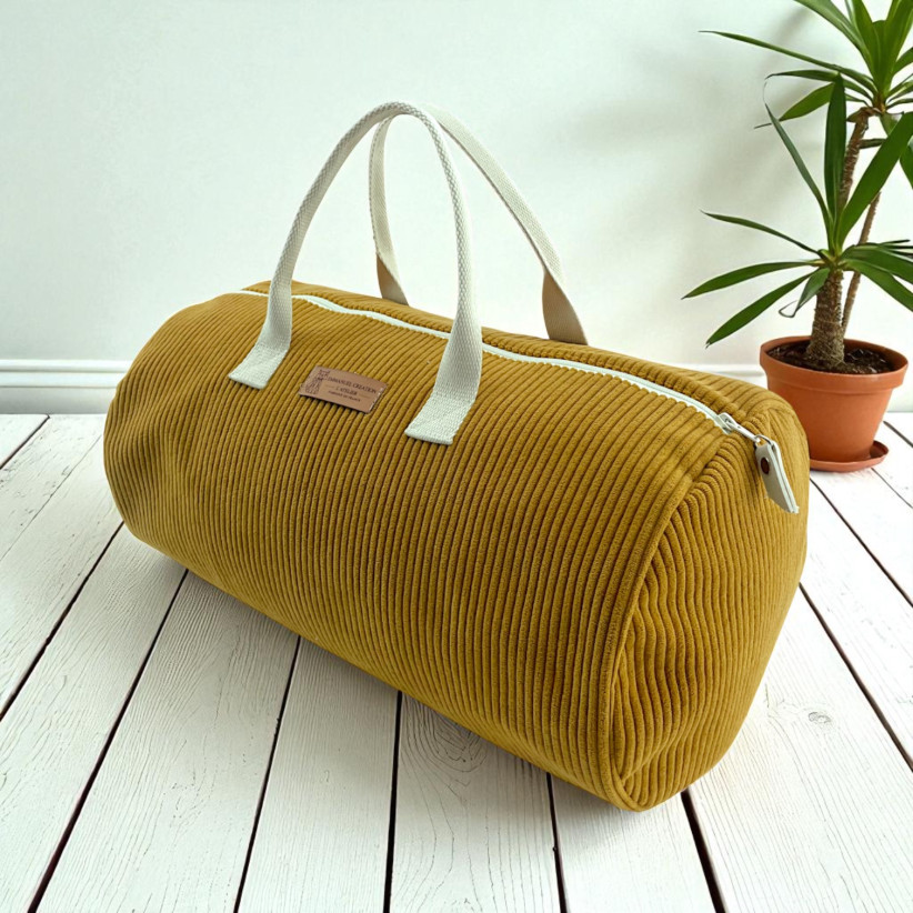 Sac polochon, "Velours côtelé" camel