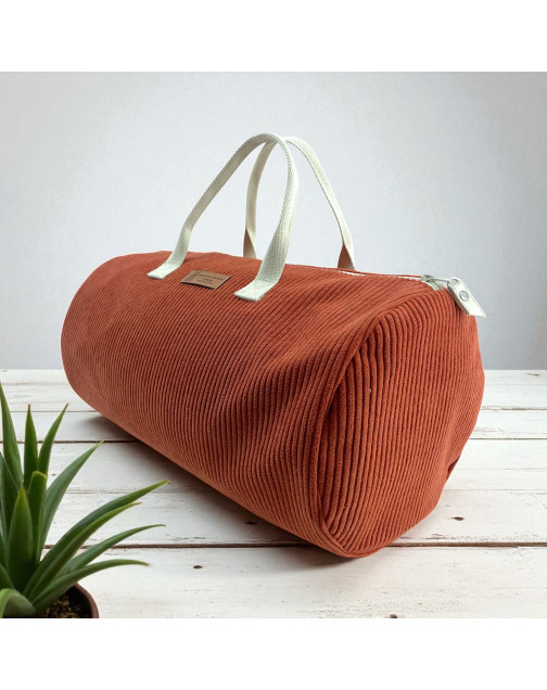 Sac polochon, "Velours côtelé" terra
