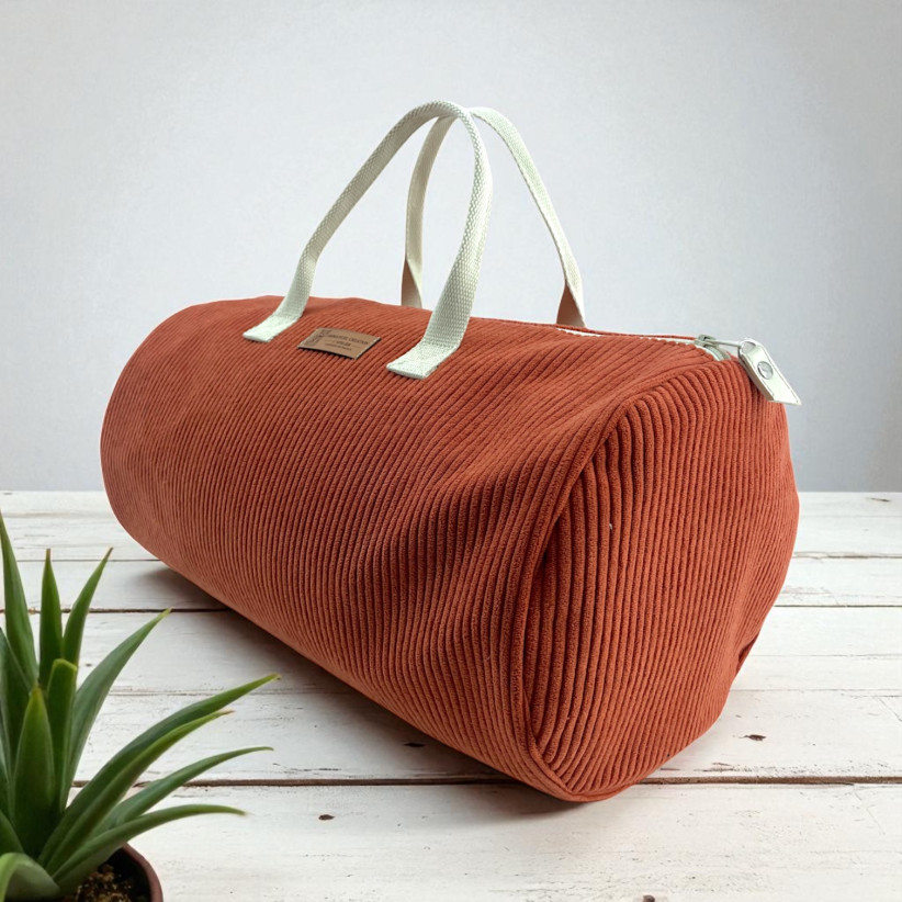 Sac polochon, "Velours côtelé" terra