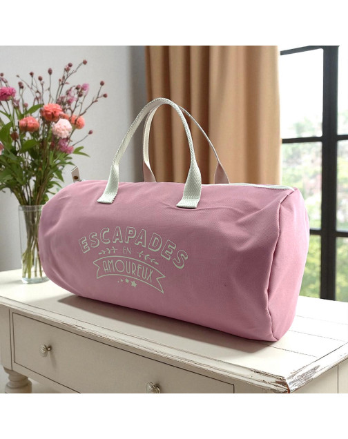 Sac polochon, "Escapades en amoureux" Brooklyn rose poudré