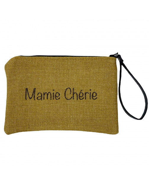 Pochette M mademoiselle, "Mamie chérie", anjou moutarde