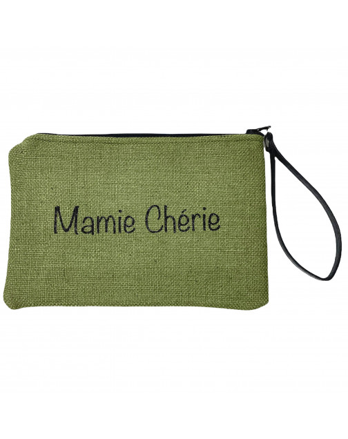 Pochette M, "Mamie chérie" anjou kaki