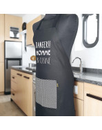 Tablier de cuisine, "Danger ! Homme en cuisine" noir