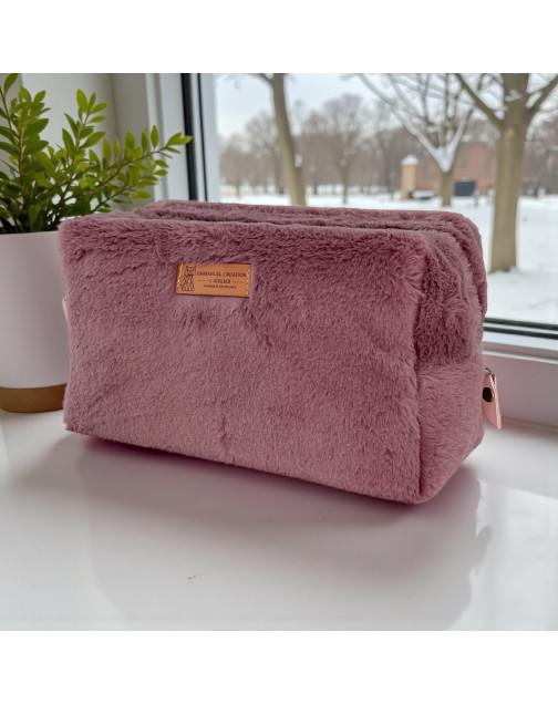 Trousse nomade M, "Fourrure" parme
