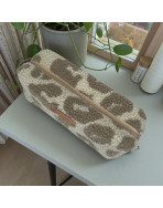 Trousse nomade S, "Bouclette léopard" taupe