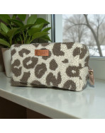 Trousse nomade M, "Bouclette léopard" taupe