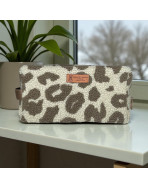Trousse nomade M, "Bouclette léopard" taupe