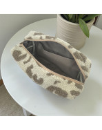 Trousse nomade M, "Bouclette léopard" taupe