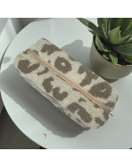 Trousse nomade M, "Bouclette léopard" taupe