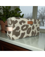 Trousse nomade M, "Bouclette léopard" taupe