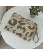 Pochette M, "Bouclette léopard" taupe