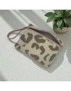 Pochette M, "Bouclette léopard" taupe