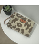 Pochette M, "Bouclette léopard" taupe