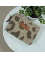 Pochette M, "Bouclette léopard" taupe