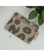 Pochette S, "Bouclette léopard" taupe