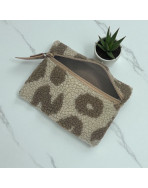 Pochette S, "Bouclette léopard" taupe