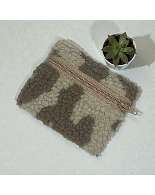 Pochette XS, "Bouclette léopard" taupe