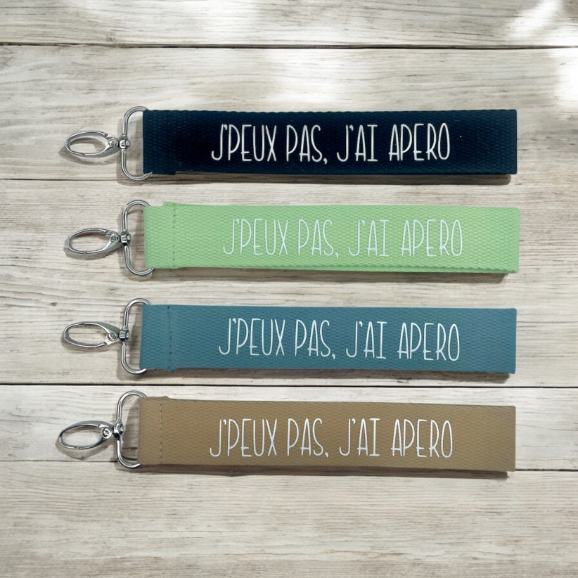 Porte clés sangle, "J'peux pas j'ai apéro"