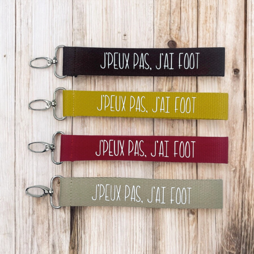 Porte clés sangle, "J'peux pas j'ai foot"