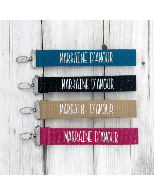 Porte clés sangle, "Marraine d'amour"